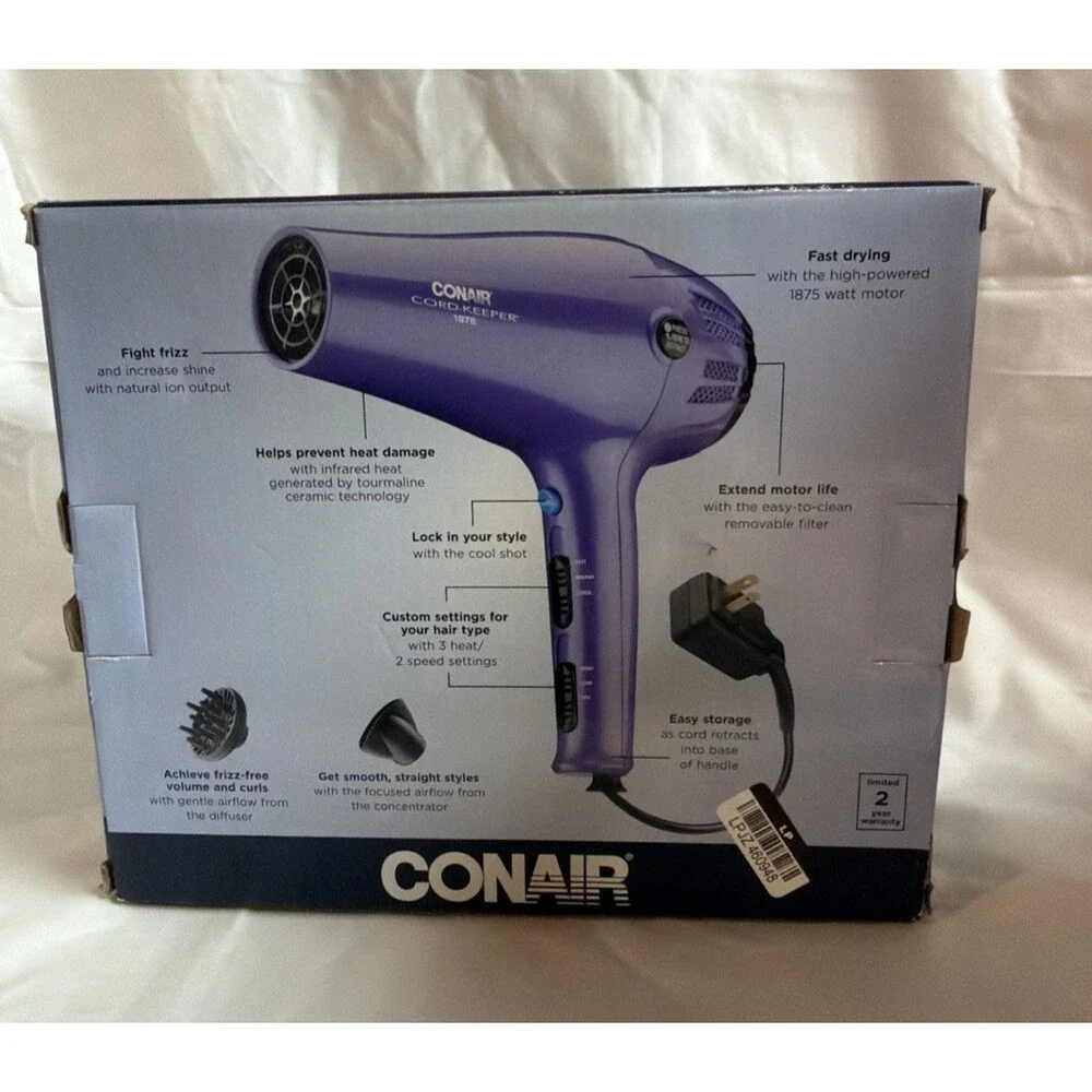 Conair Cord Keeper Blow Dryer, 1875 watt RETRACTABLE CORD, Ionic Technology READ